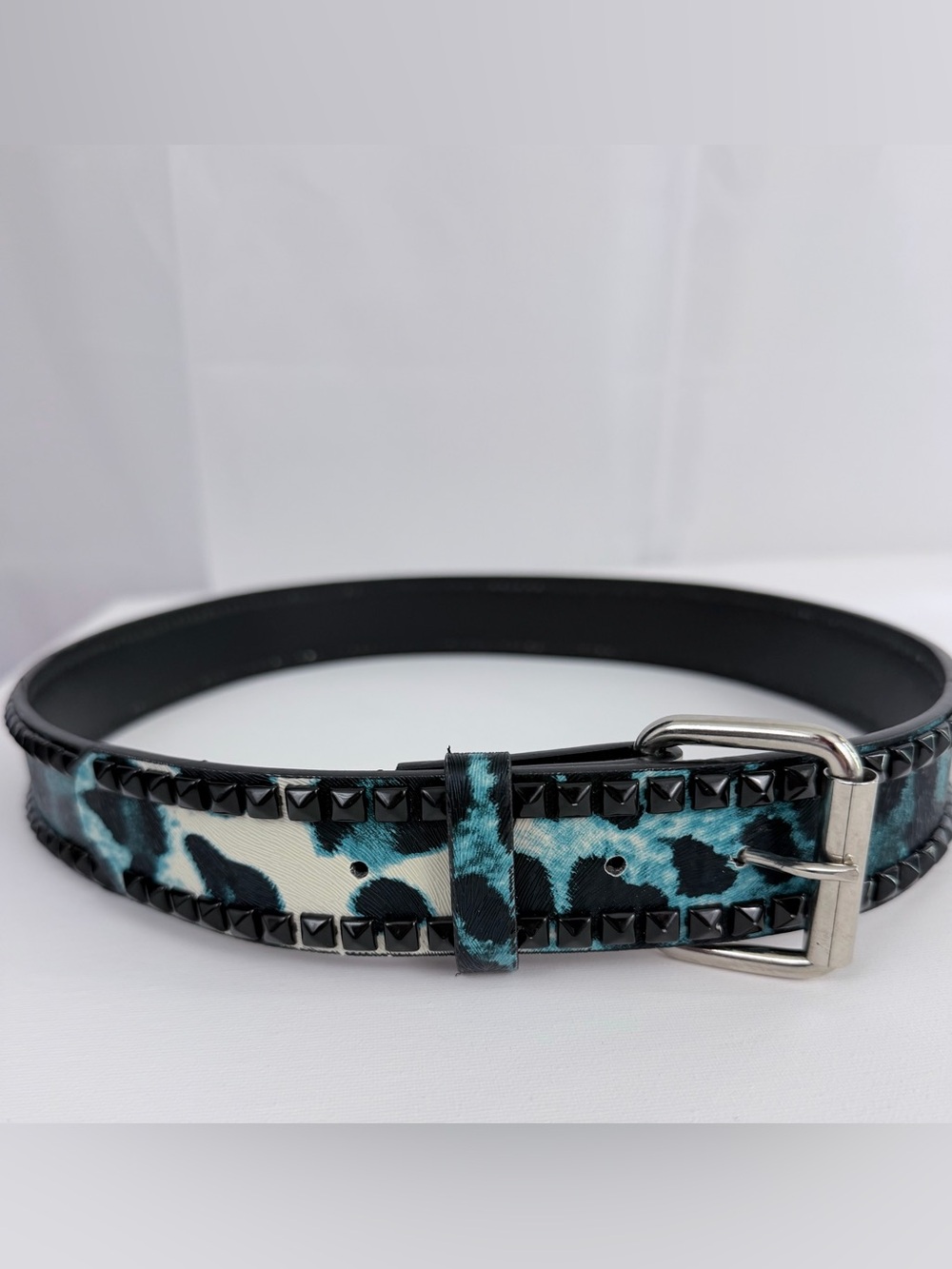 Wet Seal Wide Teal Leopard Print Studded Belt     Medium NWOT